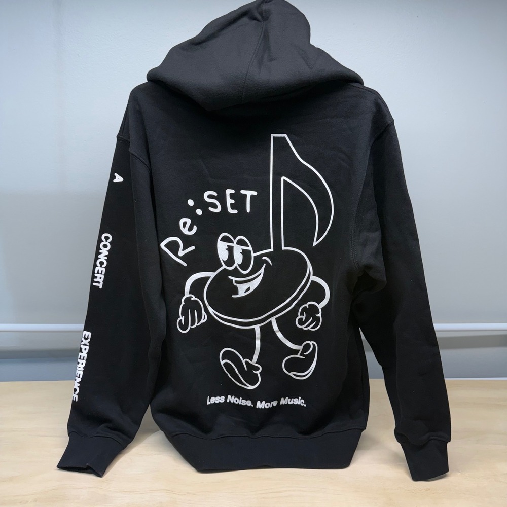 ReSET Graphic Music Note Hoodie Black Men's Size Small Concert Experience NWOT - Picture 1 of 7